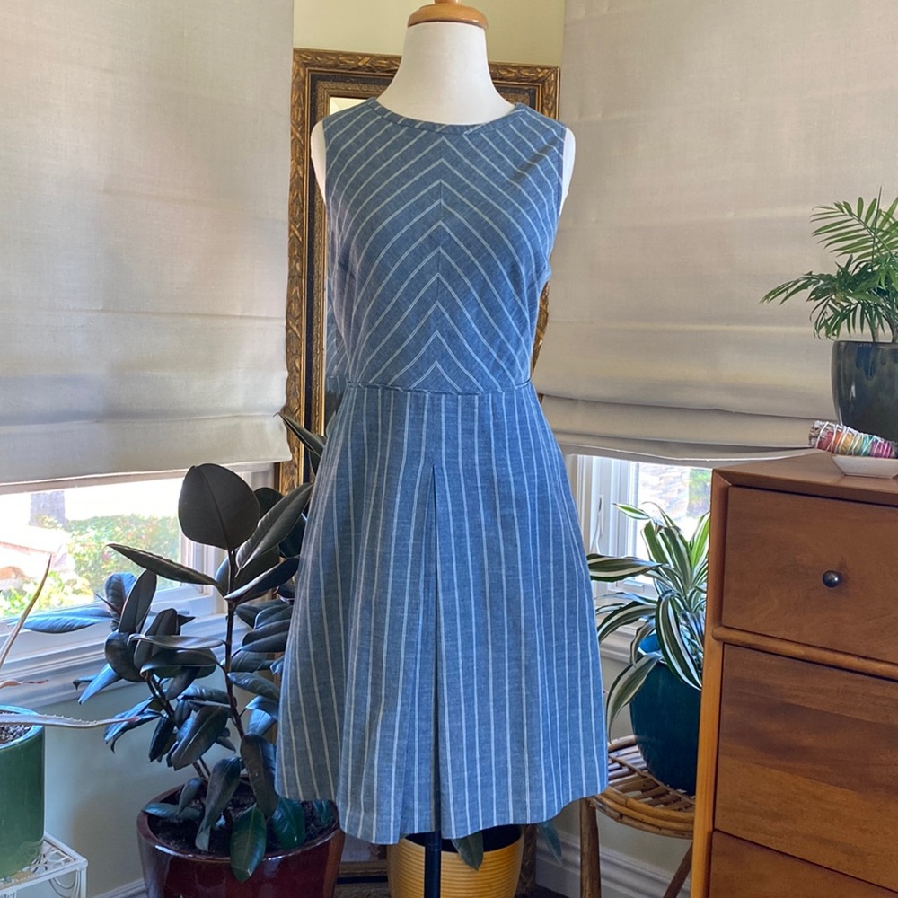 Blue and White Striped Dress with Pockets